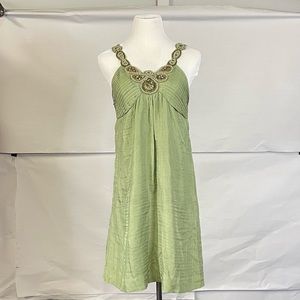 Women’s Gold Hawk Sage Green Hand Beaded Silk Dress